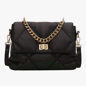 Quilted Vegan Leather Satchel Crossbody Bag with Chain Handle